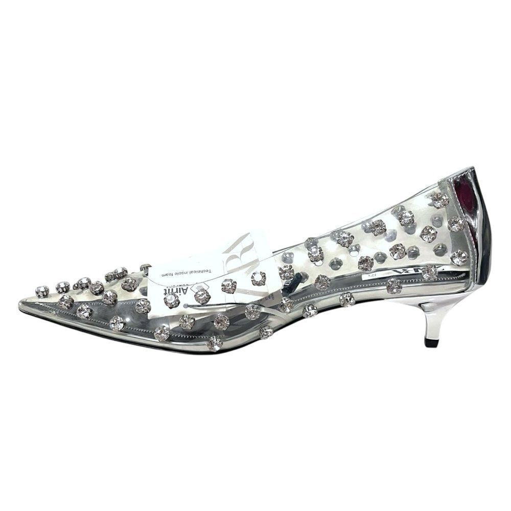 NWT ZARA Clear Vinyl Rhinestone Embellishments Pointed Toe Kitten Heels 37 - Picture 5 of 12